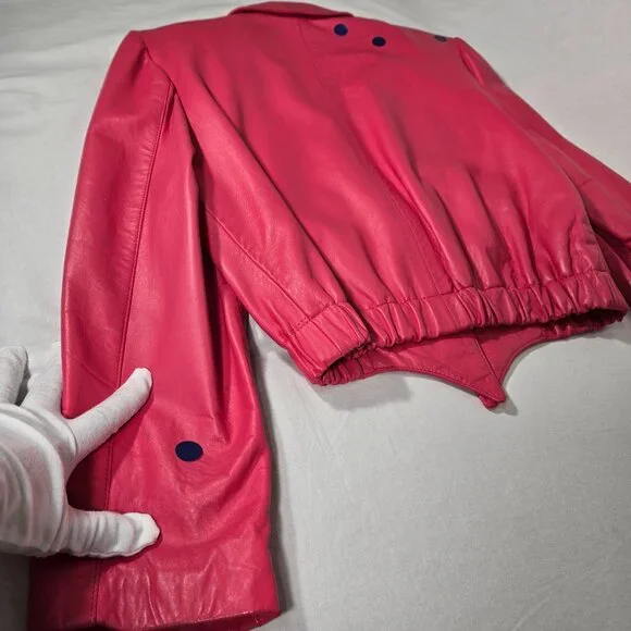 USA Vintage PHILIP NOEL Retro BARBIECORE Bright PINK Leather Crop Jacket Size M. - Picture 12 of 17